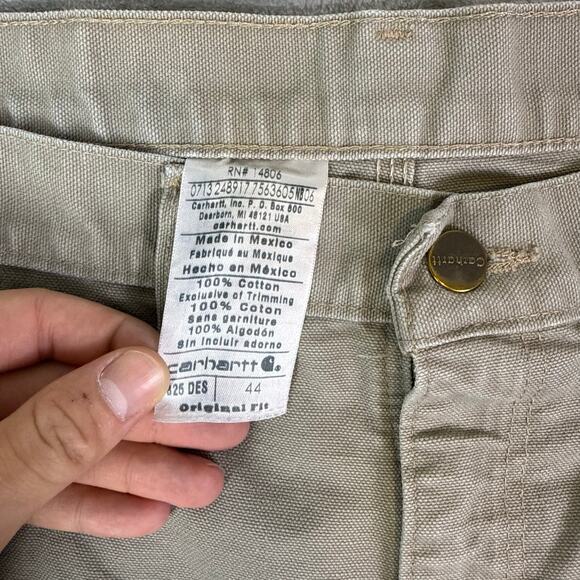 VTG Carhartt B25 DES tan duck canvas carpenter shorts leather patch mens 42 - Picture 3 of 6